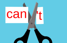 Scissors cutting the apostrophe T off of the word CANT