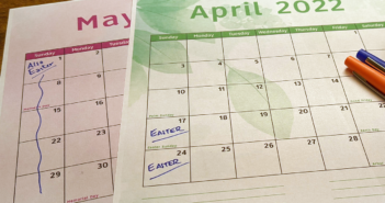 Monthly calendars with Sundays marked as Easter