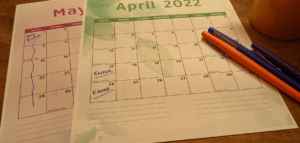 April and May calendars with Sundays marked as Easter