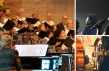 Traditional church choir, praise band, and bluegrass band