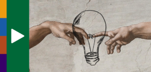 Hand-drawn light bulb superimposed on an image of Michelangelo's The Creation of Adam