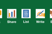 5 Ways to Encourage People to Increase Their Giving Icons representing Ask Share List Write Build