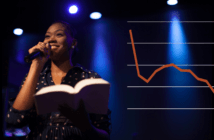 Chart showing decreasing number of young pastors superimposed over an image of a young pastor