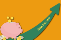 Piggy bank looking up at increasing income