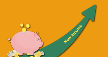 Piggy bank looking up at increasing income