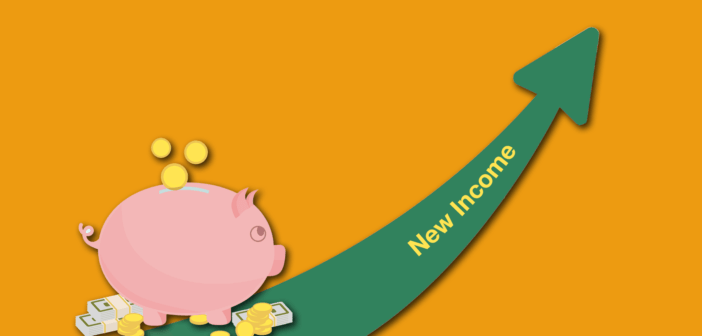 Piggy bank looking up at increasing income
