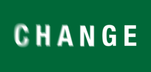 The word CHANGE with letters going from blurry to in-focus