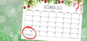 Sunday the 25th circled on a December calendar
