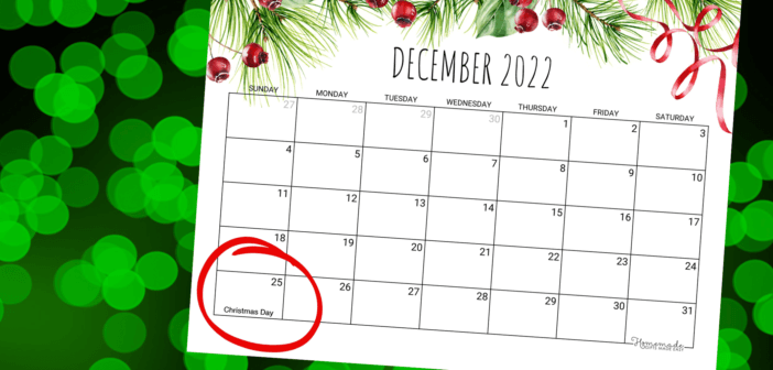 Sunday the 25th circled on a December calendar