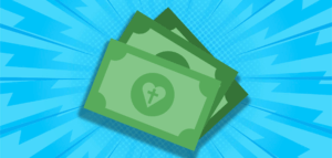 Illustration of cash bills with a money and cross graphic