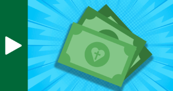 Graphic of cash money imprinted with a heart and cross