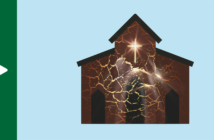 Graphic representation of the light of the Holy Spirit bursting forth from a church building