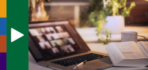 Online Christian education session with Zoom meeting and Bible
