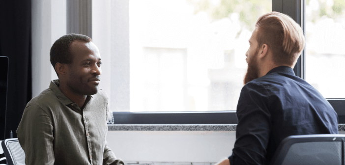 Two people in conversation