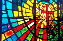 Stained glass window of a cross