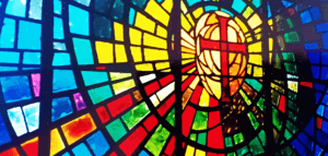 Stained glass window of a cross