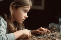 Child counting coins
