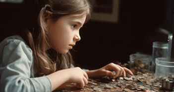 Child counting coins