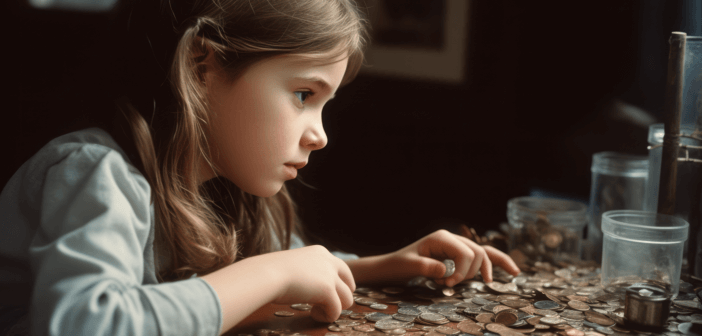 Child counting coins