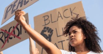 People at a protest rally