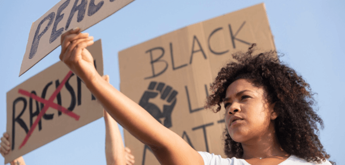 People at a protest rally