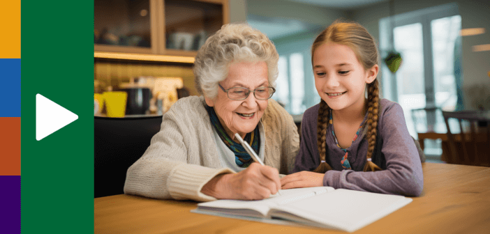 Younger person and older person working together