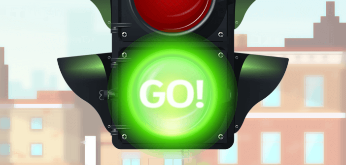 Glowing green GO! light