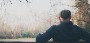 Person sitting on a bench looking at nature