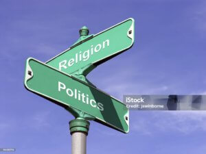Street signs for the intersection of religion and politics