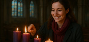 Woman lighting Advent candles