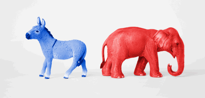 Preaching Our Principles—Not Our Politics A blue donkey and a red elephant with their backs turned to each other