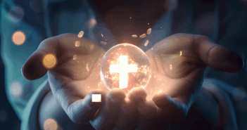 Holy Innovation: A Framework for Choosing Your Next Ministry Idea Person holding in their hands a glass orb lit from within by a glowing cross