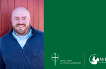 Photo of new Lewis Center Director Jonathan Page and Lewis Center and Wesley Theological Seminary logos