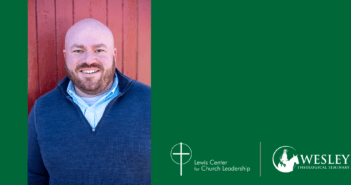 Photo of new Lewis Center Director Jonathan Page and Lewis Center and Wesley Theological Seminary logos
