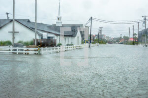 church building in the midst of extreme flooding