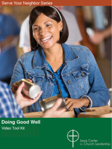 Doing Good Well Video Tool Kit cover with two people passing a metal food can and a food bank