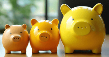 Three ceramic piggy banks getting progressively larger from left to right