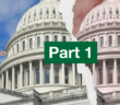 Graphic of the Capitol dome being torn in two, but a blue sky on one side and a red sky on the other. Large texts says Part 1.