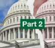 Graphic of the Capitol dome being torn in two, but a blue sky on one side and a red sky on the other. Large texts says Part 2.