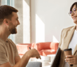 A friendly chat between a manager and employee