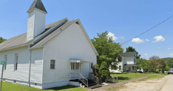 Small church on a road in a small town