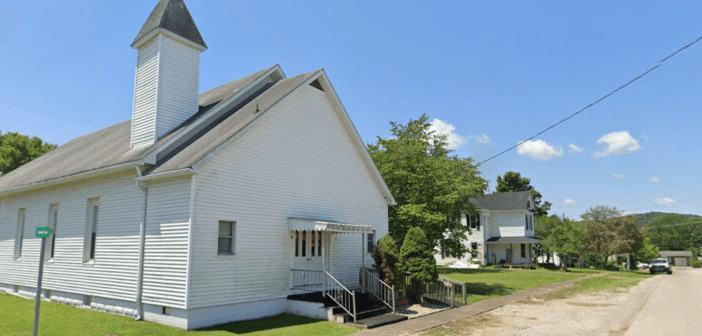 Small church on a road in a small town