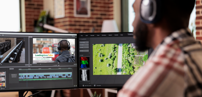 Videographer editing a video on the computer screen