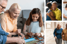 Montage of people with dementia and their caregivers