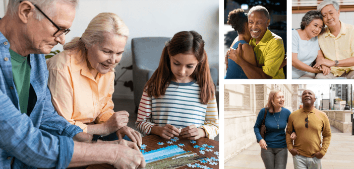 Montage of people with dementia and their caregivers